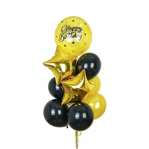 Бабл золотой металлик с черной надписью "Happy Birthday" купить в СПб с доставкой