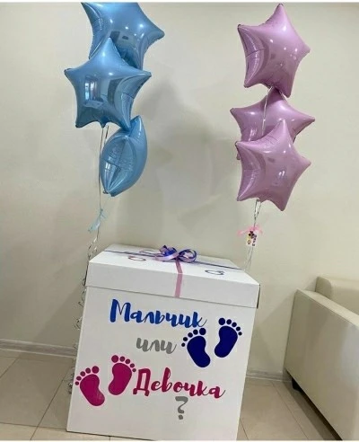 Фонтан шаров в коробке /гендер пати купить в СПб с доставкой