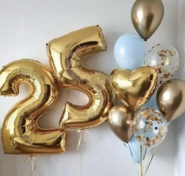 {{photo.Alt || photo.Description || 'Композиция из шаров с гелием на день рождения 25 лет – «Золотистое небо»'}}